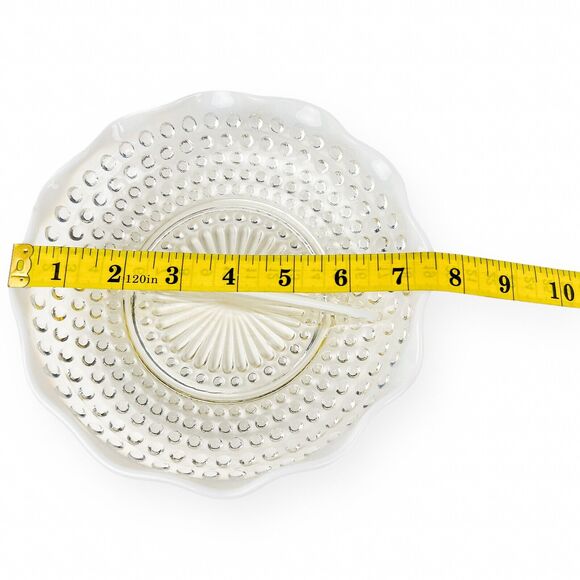 Fenton Hobnail Divided Glass Dish Clear Opalescent Wavy Edge Candy Relish Vtg - Picture 11 of 12